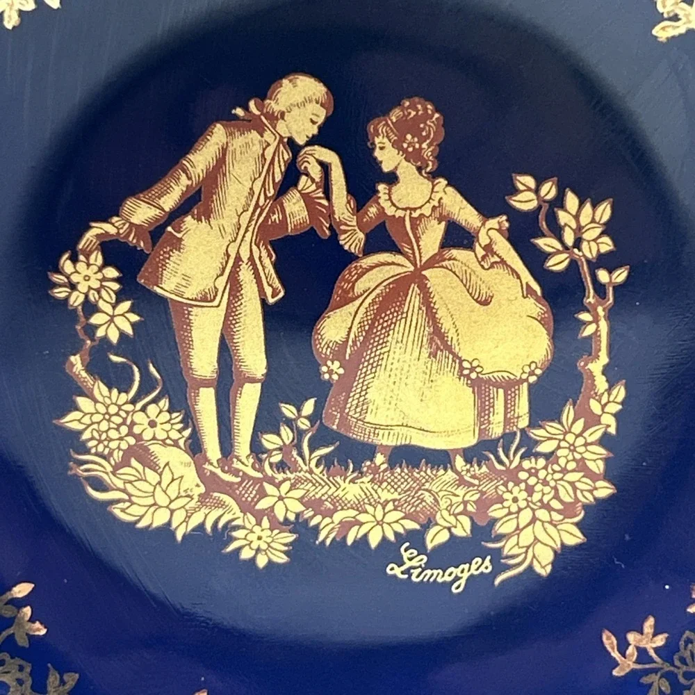 Vintage‎ Limoges France Cobalt Blue With Gold Accents Porcelain Miniature Plate
